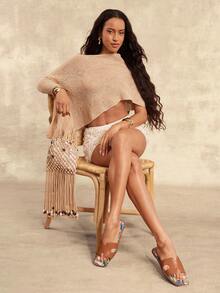 SHUZIA 女士时尚休闲方头一脚蹬舒适平底凉鞋夏季鞋春季鞋春假复活节度假鞋休闲鞋沙滩鞋 - 駝色 - 查看 3