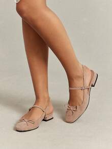 SHUZIA Women's Elegant French Charming Bow-Toed Sling-Back Pumps - Apricot - View 2