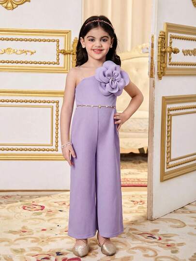 Mono asimétrico de punto con estampado floral de unicolor para niña