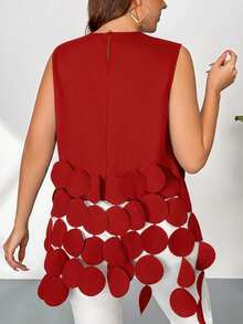Firerie Bluză de damă Plus Size, culoare solidă, rotundă, cu decor, fără mâneci, cu guler rotund, la modă - roșu - Vizualizare 2