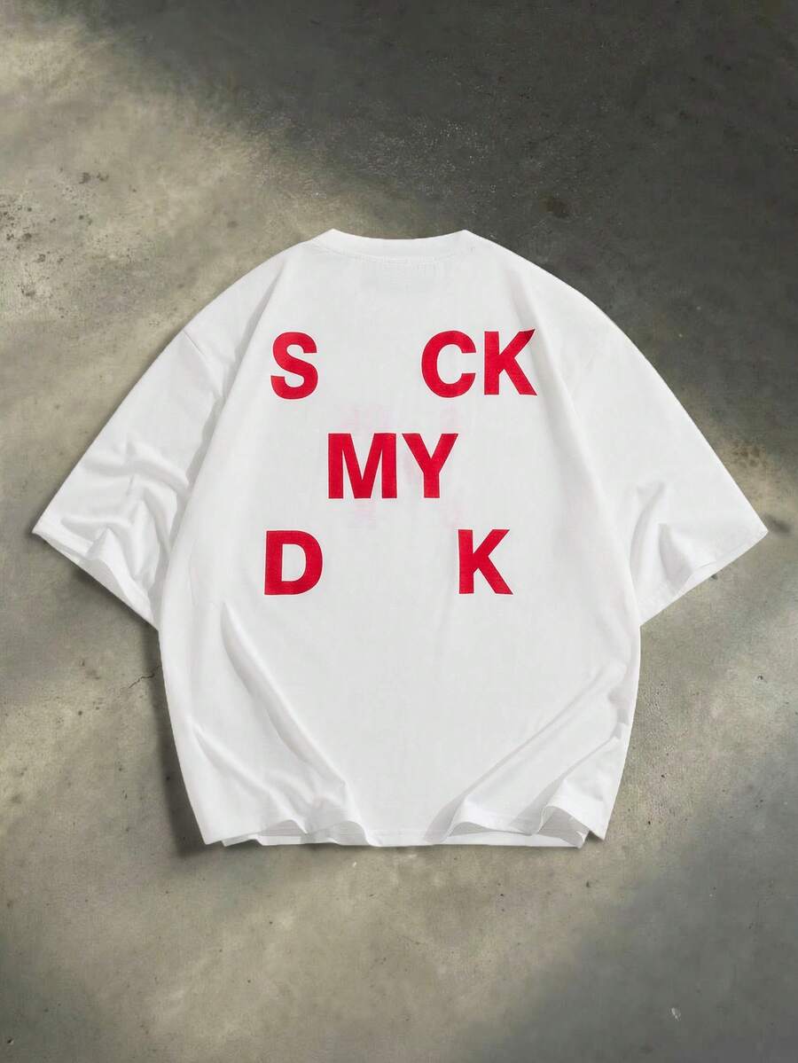 SWAVVY 男士休闲宽松短袖T恤，标准尺码，白色，前后印花图案，夏季款 - 白色 - 查看 1