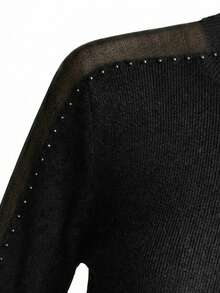 Franclia Women's Slim Fit Turtleneck Sweater With Shoulder Mesh Cutout And Bubble Pearl Design, Suitable For Daily Commute - Black - View 5