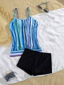 Swim Lushoire Bộ đồ bơi Tankini họa tiết sọc nhiều màu sắc mới, mẫu Xuân/Hè 2026, dành cho phụ nữ trung niên. - Nhiều màu - Xem 6
