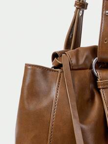 SHECARRY Fashionable & Versatile Retro Minimalist Brown Shoulder Bag - Brown - View 7