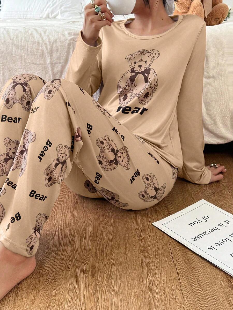 Dream Adore 2pcs Women's Cute Bear Print Long Sleeve Pajama Set - Multicolor - View 1