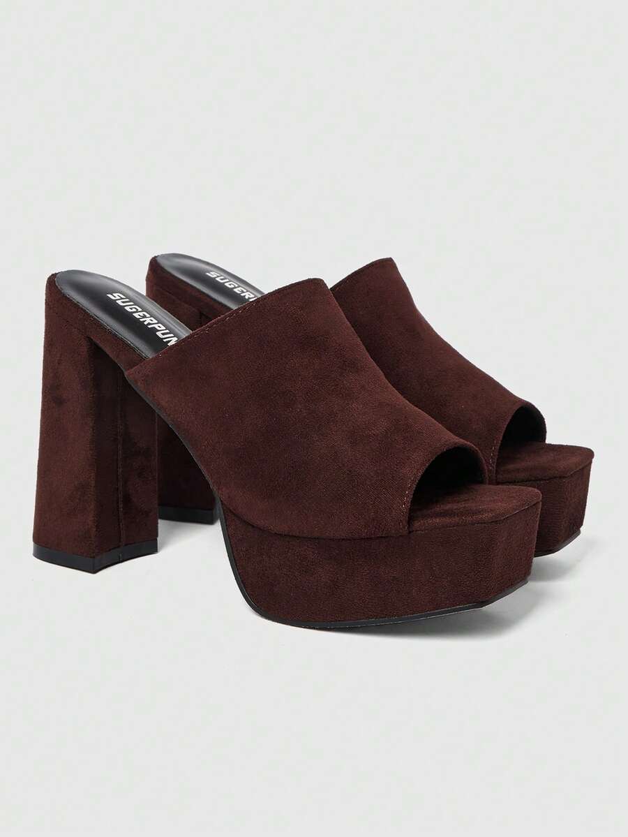 Sugerpunk Suede Super High Heel Waterproof Platform Peep Toe Slip-On Sandals Valentine's Day - Coffee Brown - View 1