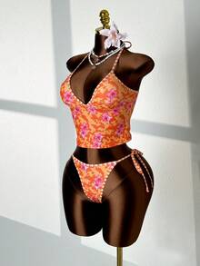 Swim Mod Bộ bikini hai mảnh xuyên biên giới châu Âu và Mỹ mới về mùa hè, áo crop top viền tương phản và quần tam giác có dây rút tương phản, áo hai dây nâng đỡ, bộ đồ bơi bikini cho bé gái, ngọt ngào cho spa, bãi biển, kỳ nghỉ, bikini màu hồng và cam, bộ bikini phong cách Boho, bộ bikini đi nghỉ mát, bikini họa tiết hoa, tankini Y2K, đồ bơi kiểu phương Tây, bộ bikini màu cam, đồ bơi một mảnh màu cam, bikini họa tiết hoa màu cam, áo bikini buộc cổ. - Nhiều màu - Xem 5