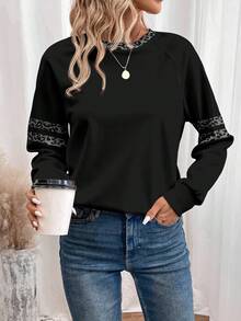 EMERY ROSE Women's Raglan Sleeve Long Sleeve Sweatshirt, Suitable For Autumn/Winter - Black - View 4