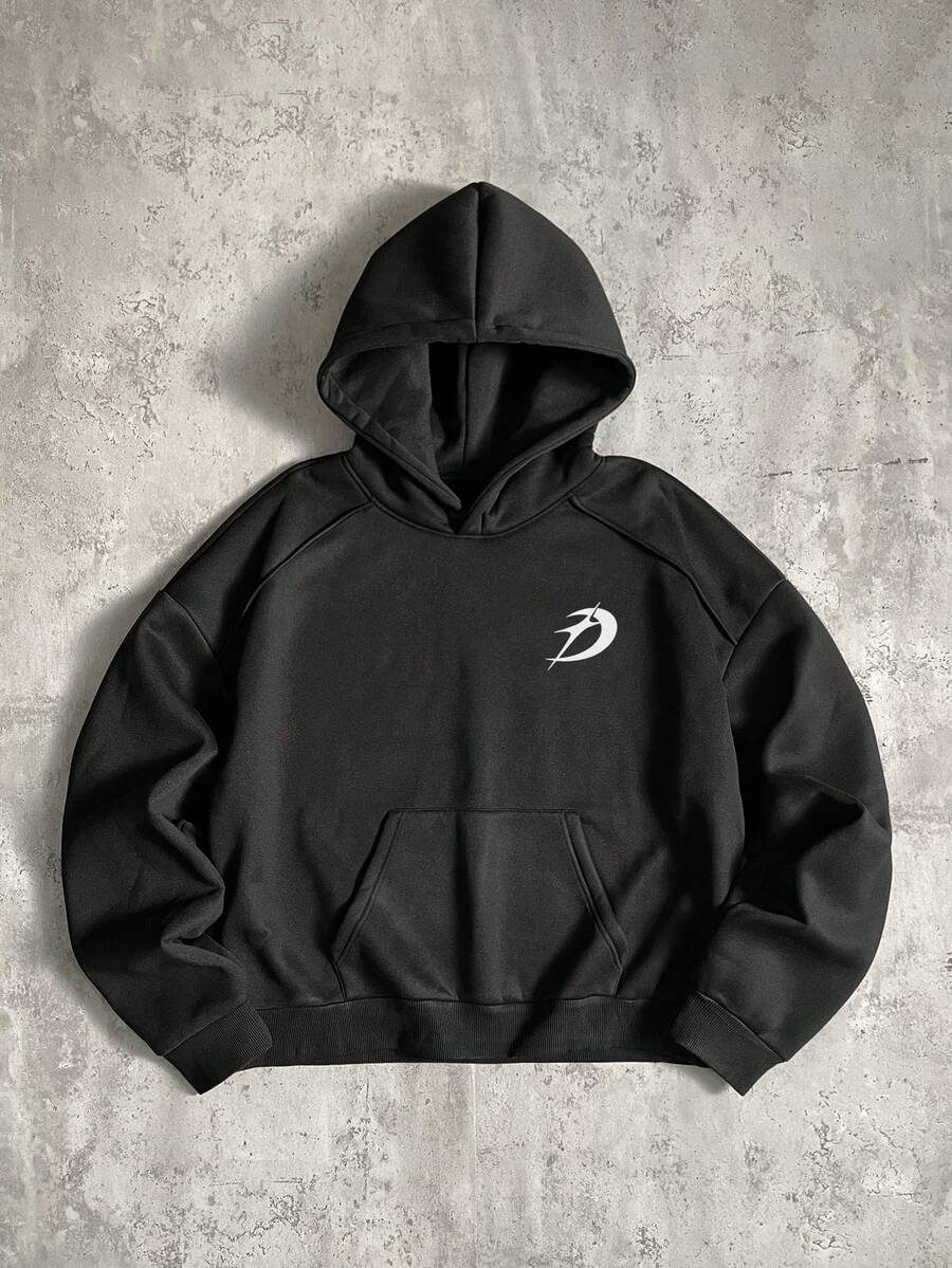 AXEPEAK Men's Moon Print Long Sleeve Pocket Casual Hoodie - Black - View 1