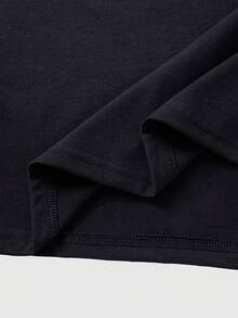 ROMWE MEN Street Life 男士圆领字母十字印花休闲日常短袖T恤 - 黑色 - 查看 8