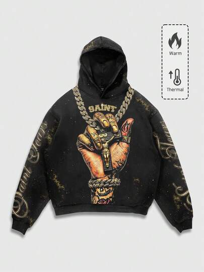 Street Life Sudadera con capucha con estampado gráfico de estilo punk para hombre, otoño e invierno, top de manga larga