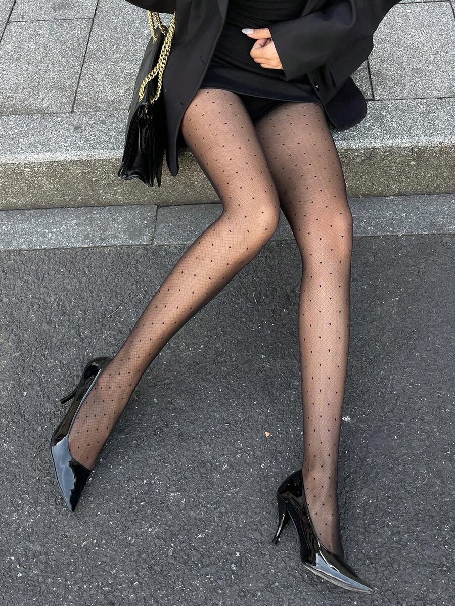 DAZY 女款修身純色內搭褲,秋冬校園風 - 黑色 - 查看 1
