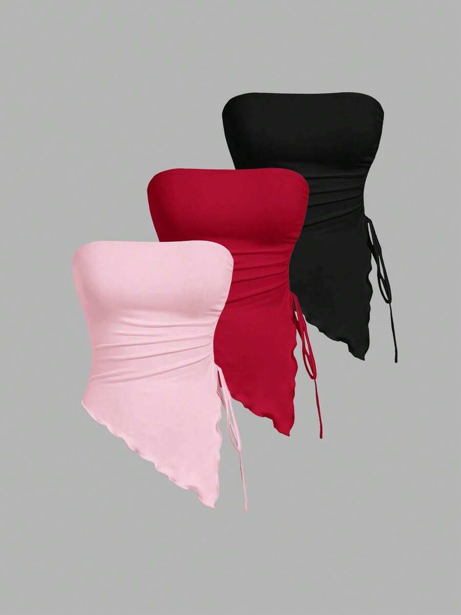 SHEIN MOD Áo corset nhiều mảnh với dây buộc eo xếp ly, áo ống in họa tiết retro, áo mùa thu, áo đi chơi, áo tank top màu nâu, áo ống nữ, áo không dây, áo quây, áo dây rút. - Nhiều màu - Xem 1