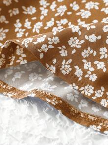 SHEIN Unity Chân váy nữ họa tiết hoa nhí thắt eo, kiểu dáng thường ngày, thích hợp cho kỳ nghỉ. - Cà phê nâu - Xem 6