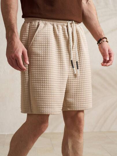 Airaco 男士纯色抽绳腰带口袋宽松休闲短裤