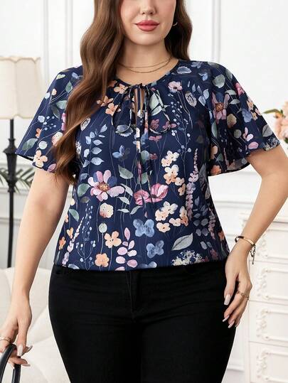Reflora Plus Size Women's Ruffle Heart Decor Summer Blouse Spring For Women Spring Women Spring Break Summer For Women Summer Summer Vacation Summer For Woman Summer Women Elegant Blouses For Women Elegant Women's Blouses Print Top Blue Top Blue Blouse Going Out Top Going Out Top For Women Elegant Blouses For Ladies Elegant Blouses For Women Flower