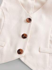 Firerie Kids 两件套女童杏色亚麻质感西装背心+宽松直筒裤，百搭通勤都市女孩时尚套装，可爱休闲日常装 - 杏色 - 查看 3