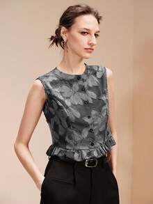 Arave Women's Elegant Cutout Fabric Button Vest - Dark Grey - View 6