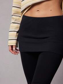 Hauture Women's Sheer Capri With Foldover Skirt - Black - View 2