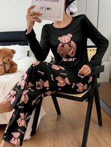 Dream Adore 两件套女士可爱小熊印花长袖睡衣套装 - 彩色 - 查看 4