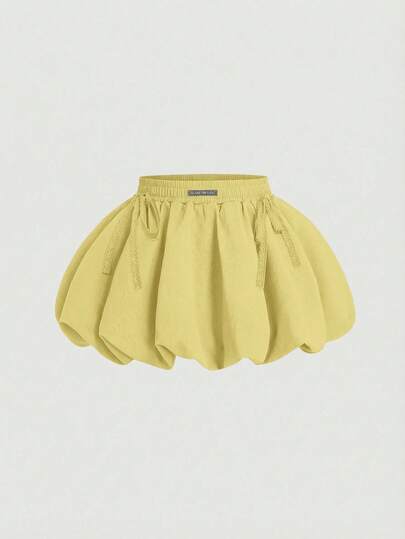 SHEIN MOD 纯色蝴蝶结花卉荷叶边下摆半身裙，低腰