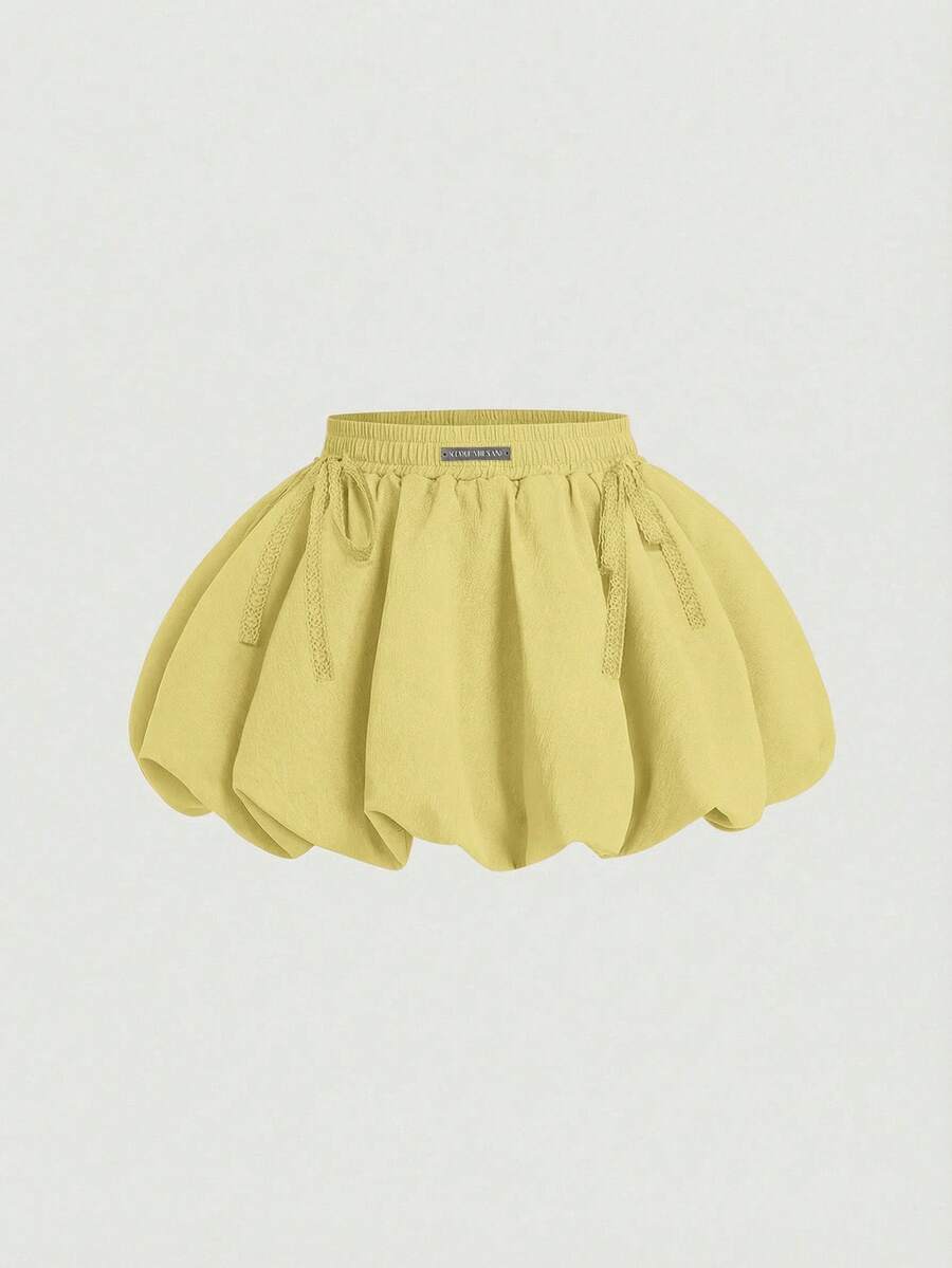 SHEIN MOD Chân váy xếp ly họa tiết hoa nơ màu trơn, cạp thấp. - Màu vàng ngỗng - Xem 1