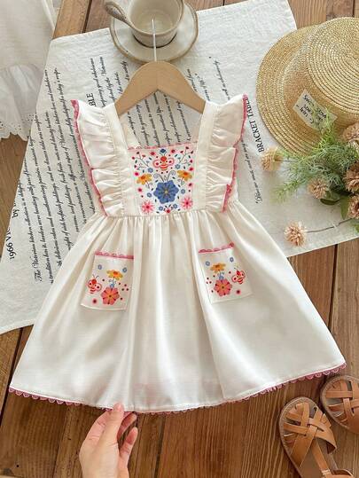 LMoss Kids Baby Girl Ditsy Floral Ruffle Hem Casual Dress