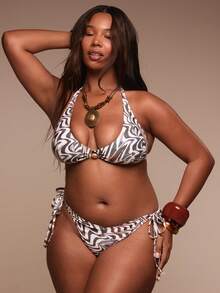 MUSERA 大码露背印花比基尼上衣（仅限上衣）春夏复活节海滩度假优雅旅行泳装沙滩装 Terra Sol - 彩色 - 查看 2