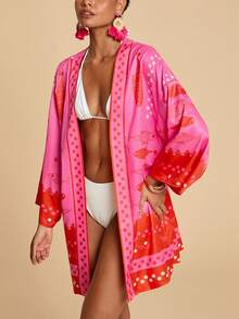 Travachic Áo khoác kimono dáng rộng vai rớt in hoa và cá dành cho nữ, thích hợp cho bãi biển và kỳ nghỉ, bãi biển, đồ đi biển cho nữ, bộ đồ đi biển, đi chơi, kỳ nghỉ, kỳ nghỉ cho nữ, kỳ nghỉ, mùa hè, mùa hè, mùa hè cho nữ, Ngày lễ tình nhân, lễ hội hóa trang, trang phục lễ hội hóa trang, tiệc tùng, đi chơi, đi chơi, thường ngày, thanh lịch, phong cách Y2K, hoa, đỏ, hồng, kỳ nghỉ nhiệt đới, phong cách Bohemian, Ibiza, phong cách phương Tây - Nhiều màu - Xem 3