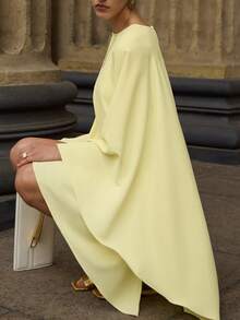 Aloruh Women's Yellow Off-Shoulder Batwing Sleeve Mini Dress, Spring/Summer Yellow Dress Batwing Dress Light Yellow Dress Women Yellow Cover Up - Yellow - View 5