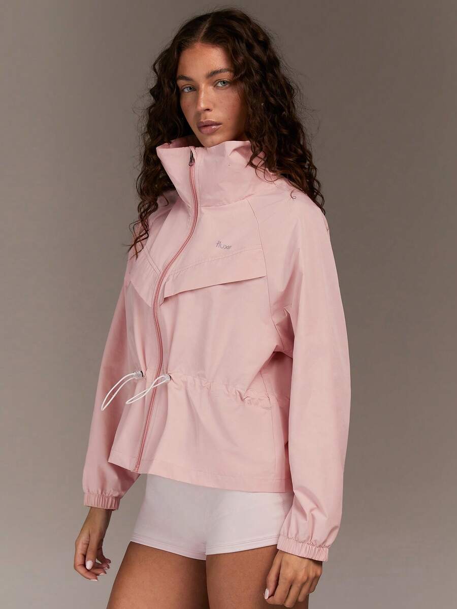 Fluxe Premium Quality Women's Long Sleeve Zip Front Drawstring Waist Casual Jacket, Lightweight Breathable Fabric, For Running Outdoor Sports - Pink - View 1