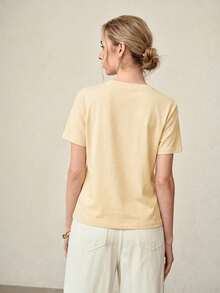 MOTF PREMIUM WOMEN'S SEQUINS EMBROIDERED FLORAL T-SHIRT - Yellow - View 3