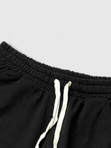 ROMWE MEN 男士交叉印花抽绳腰休闲宽松运动裤 - 黑色 - 查看 3