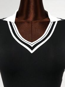 Mistrie 女士撞色短袖上衣搭配百褶迷你裙套装，时尚百搭，适合约会和外出。 - 黑與白 - 查看 5