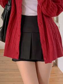 DAZY Women High Waist Pleated A-Line Skirt - Black - View 9