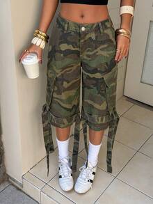 StreetHx Women's Cargo Pocket Camouflage Loose Casual Denim Shorts - Multicolor - View 6