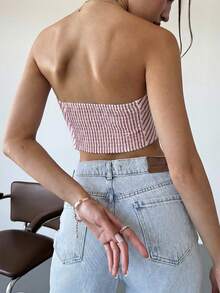 SHEIN EZwear Bufanda de rayas rojas y blancas para mujer, top tubo para uso al aire libre, primavera/verano - Rojo y blanco - Ver 2