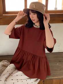 FRIFUL Women's Spring/Summer Splice Contrast Color Pleated Back Collar Tie Bow Neck Loose Casual Versatile Blouse - Red - View 5