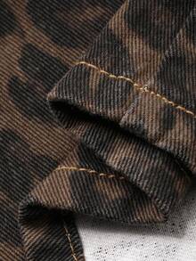 DAZY 豹纹宽松休闲时尚街头风女式牛仔两件套，适合秋季、春季、夏季穿着 - 棕色 - 查看 8