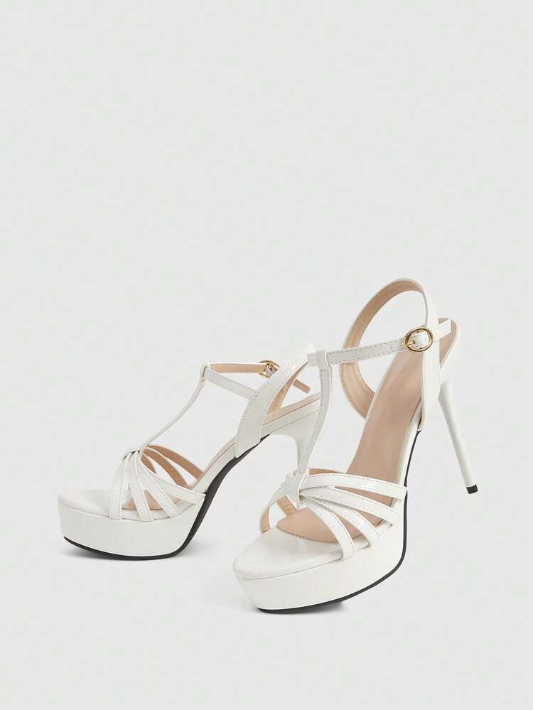 CUCCOO LuxiPop Women's High Heel Sandals With Multiple Crossing Straps, T-Strap, Round Toe, Stiletto Heel, Waterproof Platform, Saddled Strap, Elegant, Fashionable, Sexy Club Style