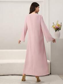 Yasmyna Bata larga y holgada con cuello en V bordado, estilo árabe de Oriente Medio, color rosa claro - Rosa - Ver 3