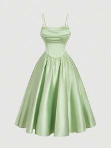 SHEIN MOD 大码复古宫廷绿荷叶边露肩连衣裙，适合度假、约会、生日庆祝、下午茶和节日穿着。 - 薄荷綠 - 查看 5