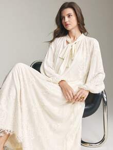 Ontre Đầm cổ ren màu mơ mới mùa xuân sớm 2026, phù hợp cho các bữa tiệc thành thị hiện đại, mùa tựu trường, đám cưới, trang phục thường ngày tối giản kiểu thành thị, phong cách Bohemian, kỳ nghỉ, lễ hội, mùa xuân. - Màu be - Xem 5