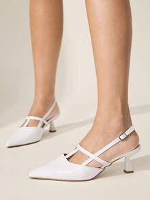 CUCCOO CHICEST Women's Pointed Toe Buckle Design Fashionable High Heels, Versatile For Daily Wear - Black and White - View 5