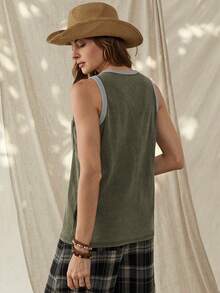 Wildy Áo tank top không tay phong cách BOHO miền Tây nước Mỹ cổ điển, phối màu loang lổ, trang phục cơ bản hàng ngày cho các buổi đi chơi và đi làm, có túi, thích hợp cho mùa xuân/hè. - Nhiều màu - Xem 2