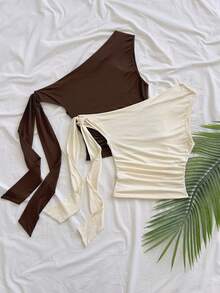 Soleia 2 piezas Blusa casual de mujer con hombros fruncidos y nudo retorcido, versátil para citas y salidas - Multicolor - Ver 2