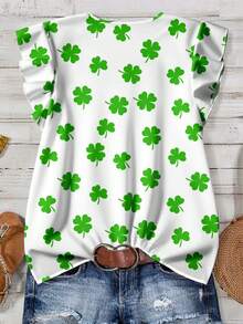 EMERY ROSE Áo sơ mi cỡ lớn in hình cỏ bốn lá, thích hợp mặc vào mùa hè, món quà tuyệt vời dành cho giáo viên, áo kiểu thanh lịch cho nữ vào mùa xuân và mùa hè. - Nhiều màu - Xem 2