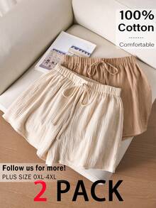 CosyJoli 2pcs Plus Size Women Casual Solid Color Shorts - Multicolor - View 1
