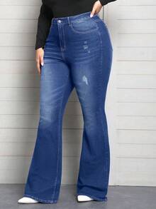 EMERY ROSE Plus Size Elegant Slimming Flare Leg Jeans - Blue - View 3