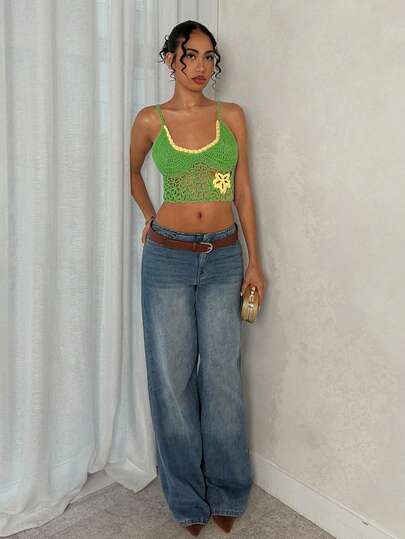 Glamine Elegante top de punto para mujer con tirantes finos, espalda hueca, de colores múltiples, romántico, para vacaciones, primavera/verano, citas y fiestas